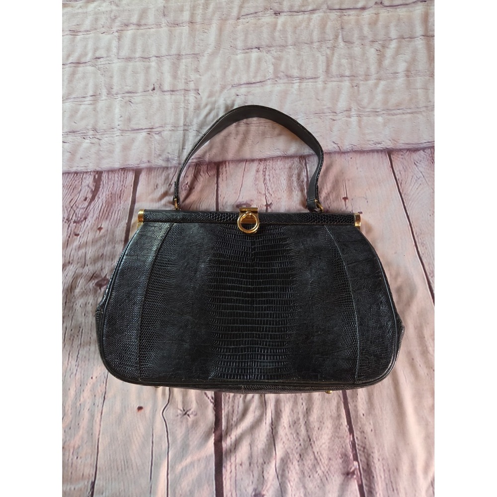 Vintage 50s-60s LESCO Black Structured ALLIGATOR Handbag Mid Century Mod